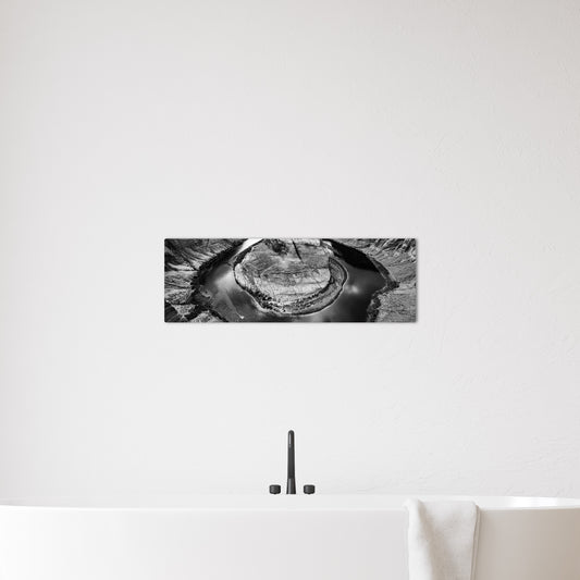 Horseshoe Bend Panoramic Black and White Metal Print