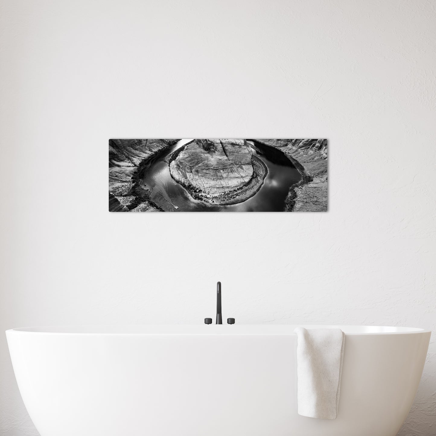 Horseshoe Bend Panoramic Black and White Metal Print