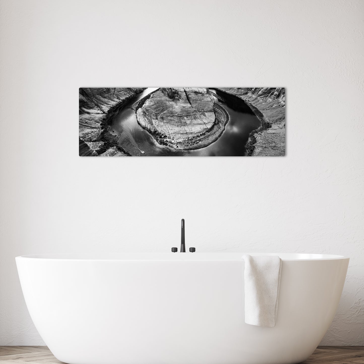 Horseshoe Bend Panoramic Black and White Metal Print