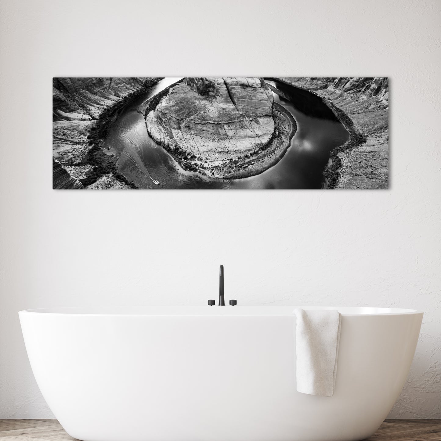 Horseshoe Bend Panoramic Black and White Metal Print