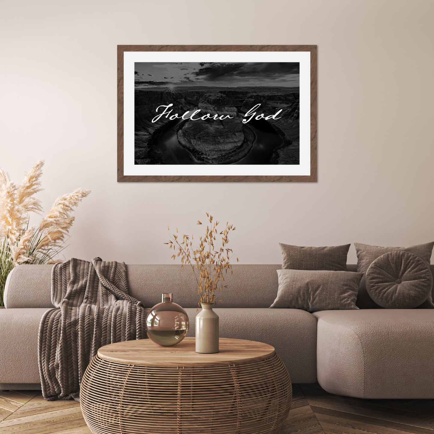Follow God Horseshoe Bend Black and White - Frey Wall Art