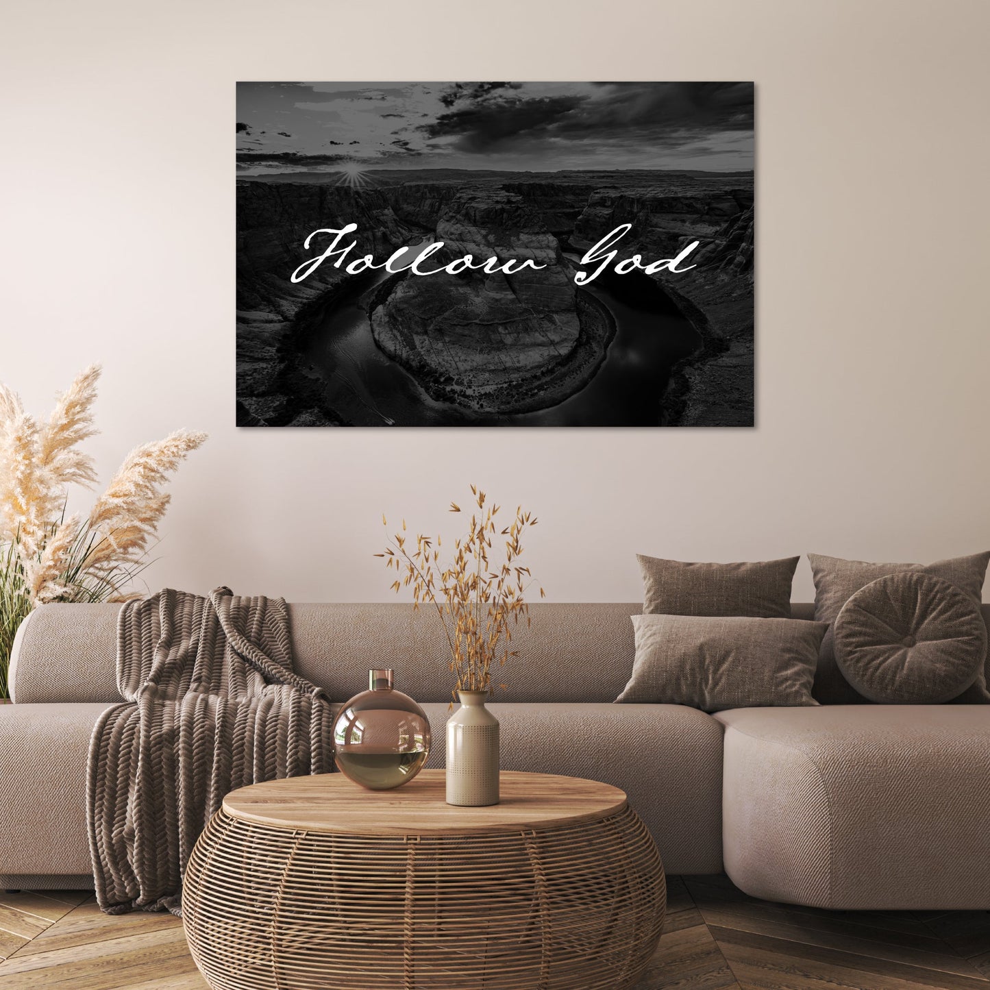 Follow God Horseshoe Bend Black and White - Frey Wall Art