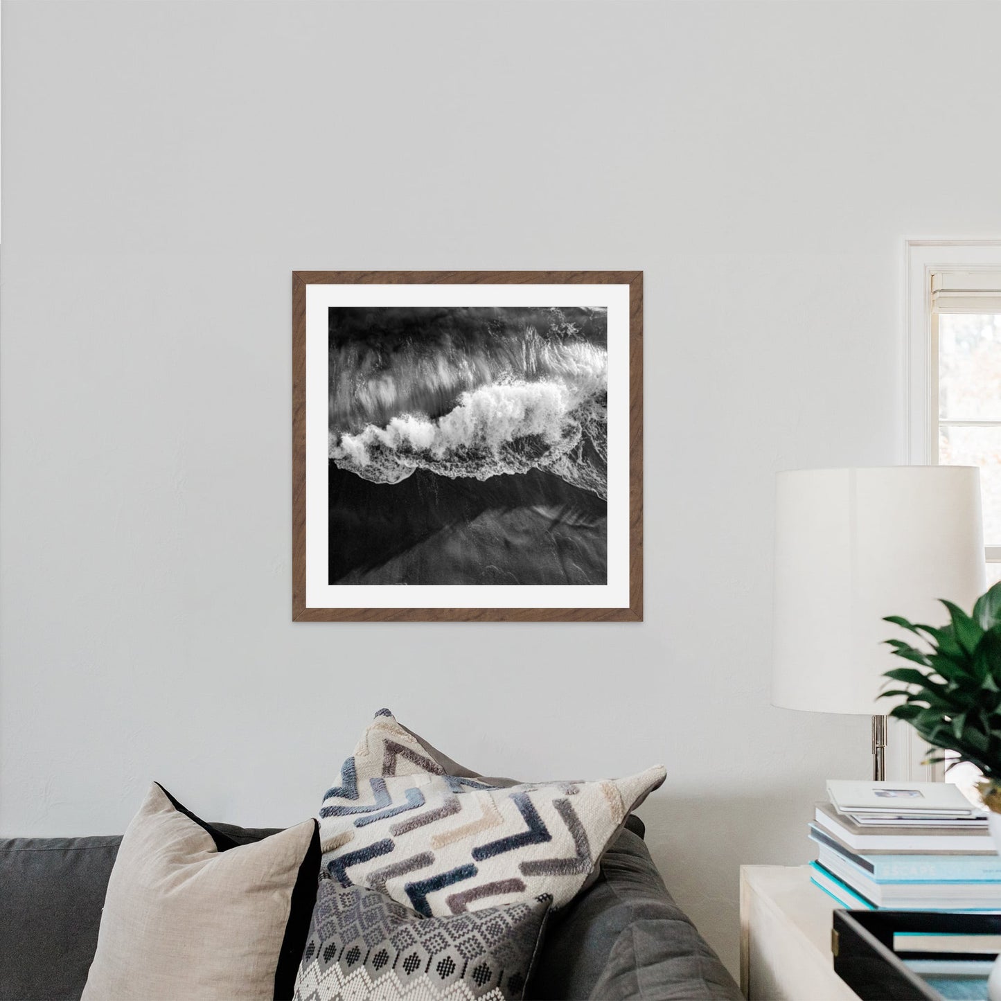 Wave Crash Aerial Square Black and White