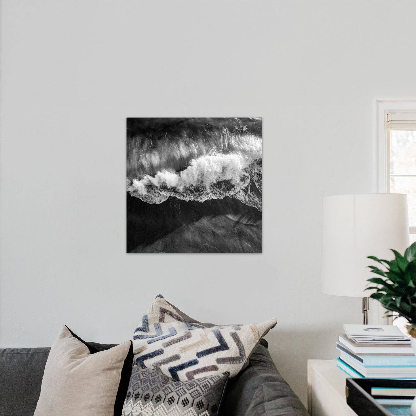 Wave Crash Aerial Square Black and White