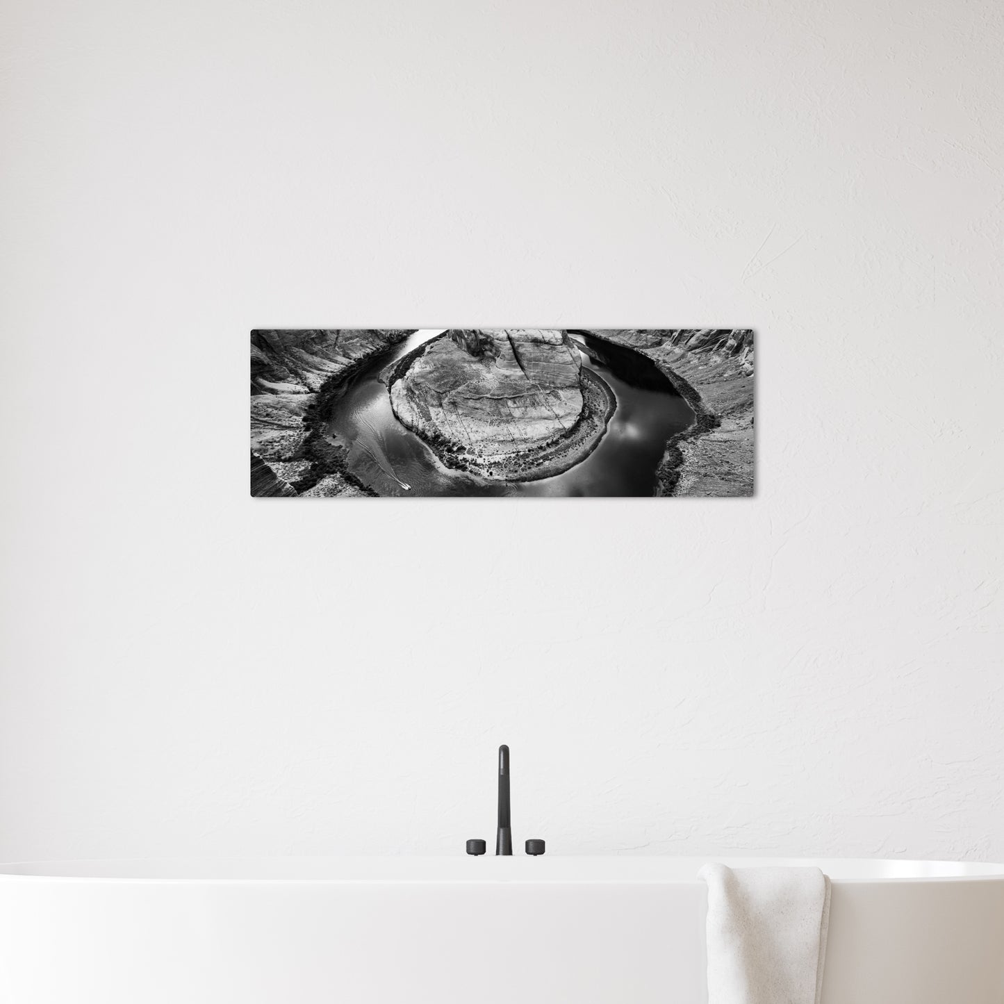 Horseshoe Bend Panoramic Black and White Metal Print