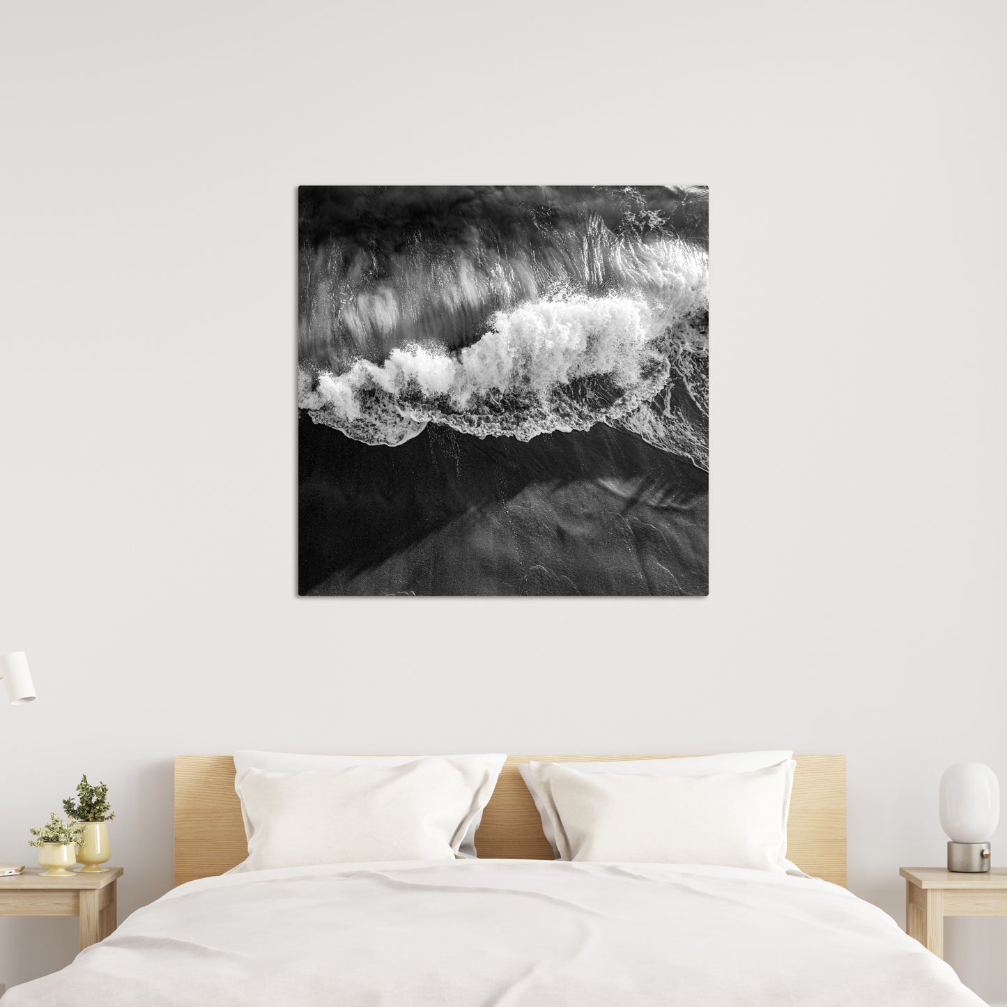 Wave Crash Aerial Square Black and White