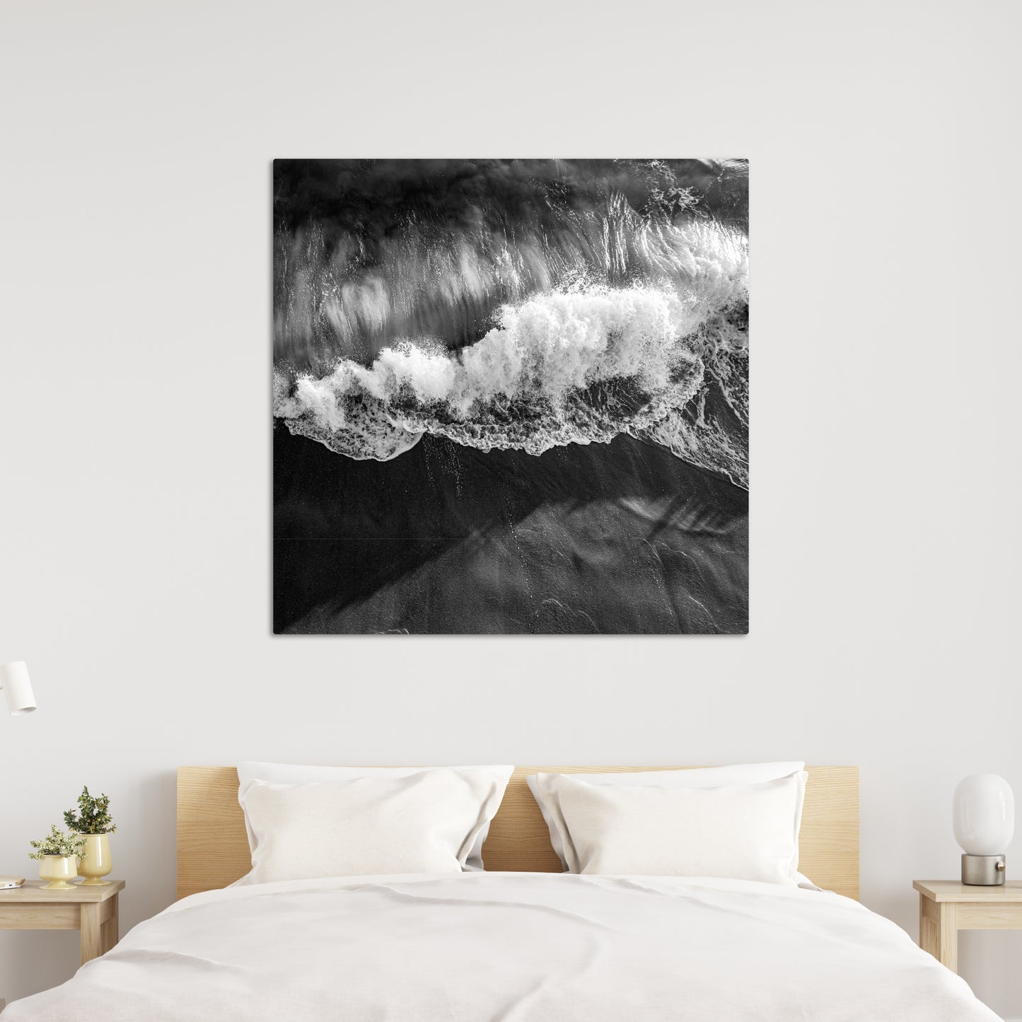 Wave Crash Aerial Square Black and White