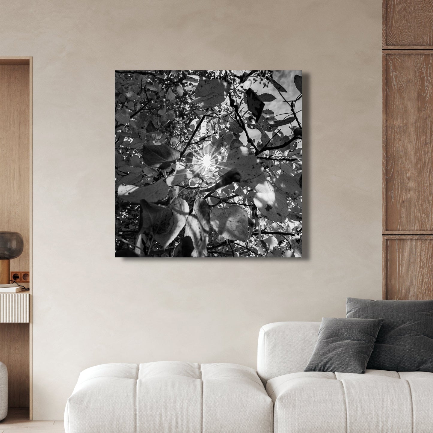 Fall Foliage Starburst Square Black and White Fine Art Photography Print - Frey Wall Art