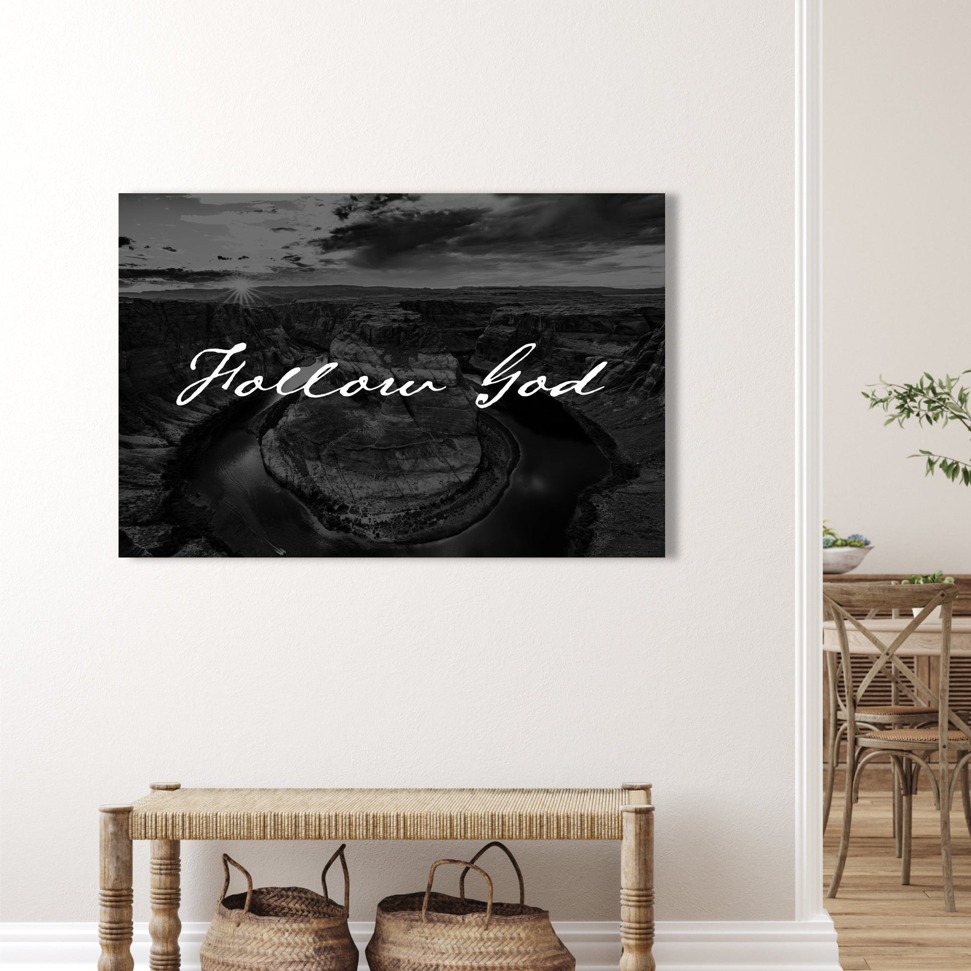 Follow God Horseshoe Bend Black and White Fine Art Print - Frey Wall Art