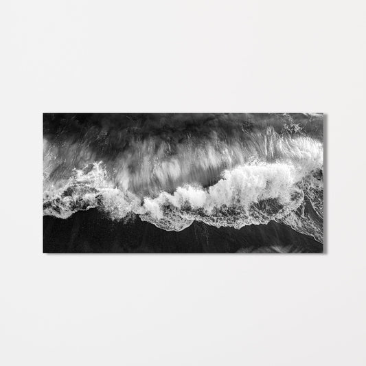 Wave Crash Aerial Panoramic Black and White Fine Art Photography Print - Frey Wall Art