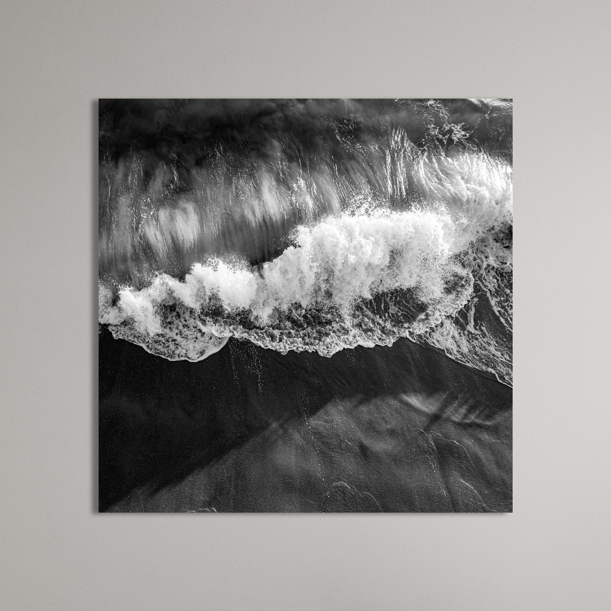 Wave Crash Aerial Square Black and White Fine Art Photography Print - Frey Wall Art