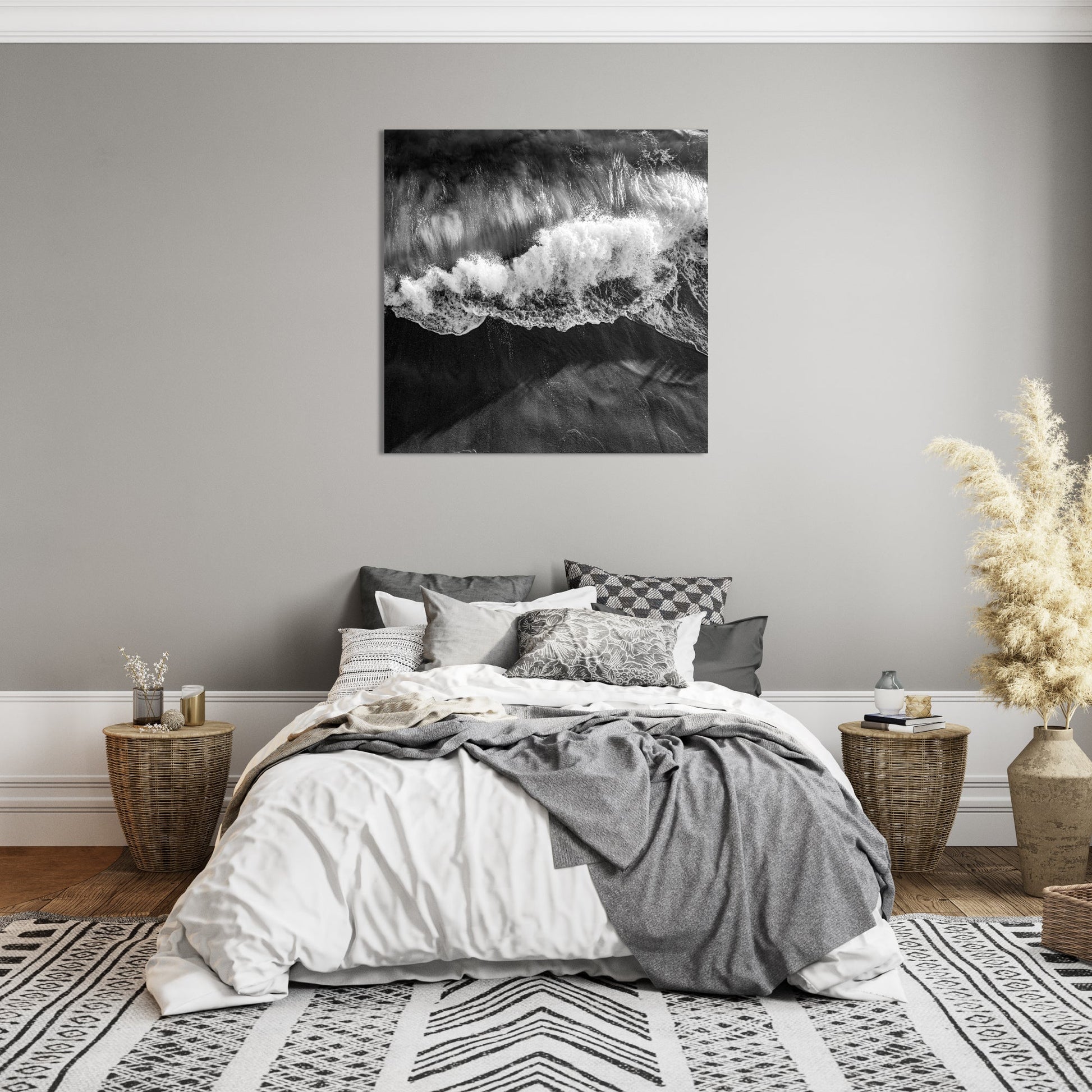 Wave Crash Aerial Square Black and White Fine Art Photography Print - Frey Wall Art