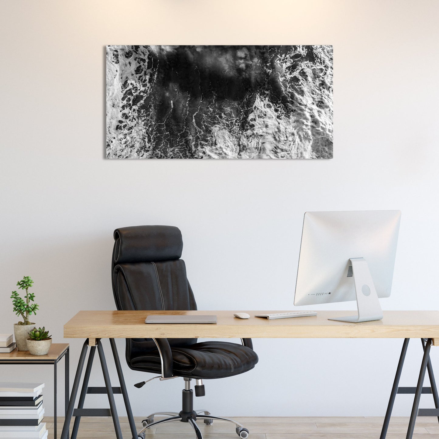 Wave Suds Aerial Panoramic Black and White Fine Art Photography Print - Frey Wall Art